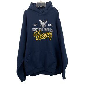 United States US Navy Graphic Print Blue Long Sleeve Hoodie Mens Size 2XL Gildan
